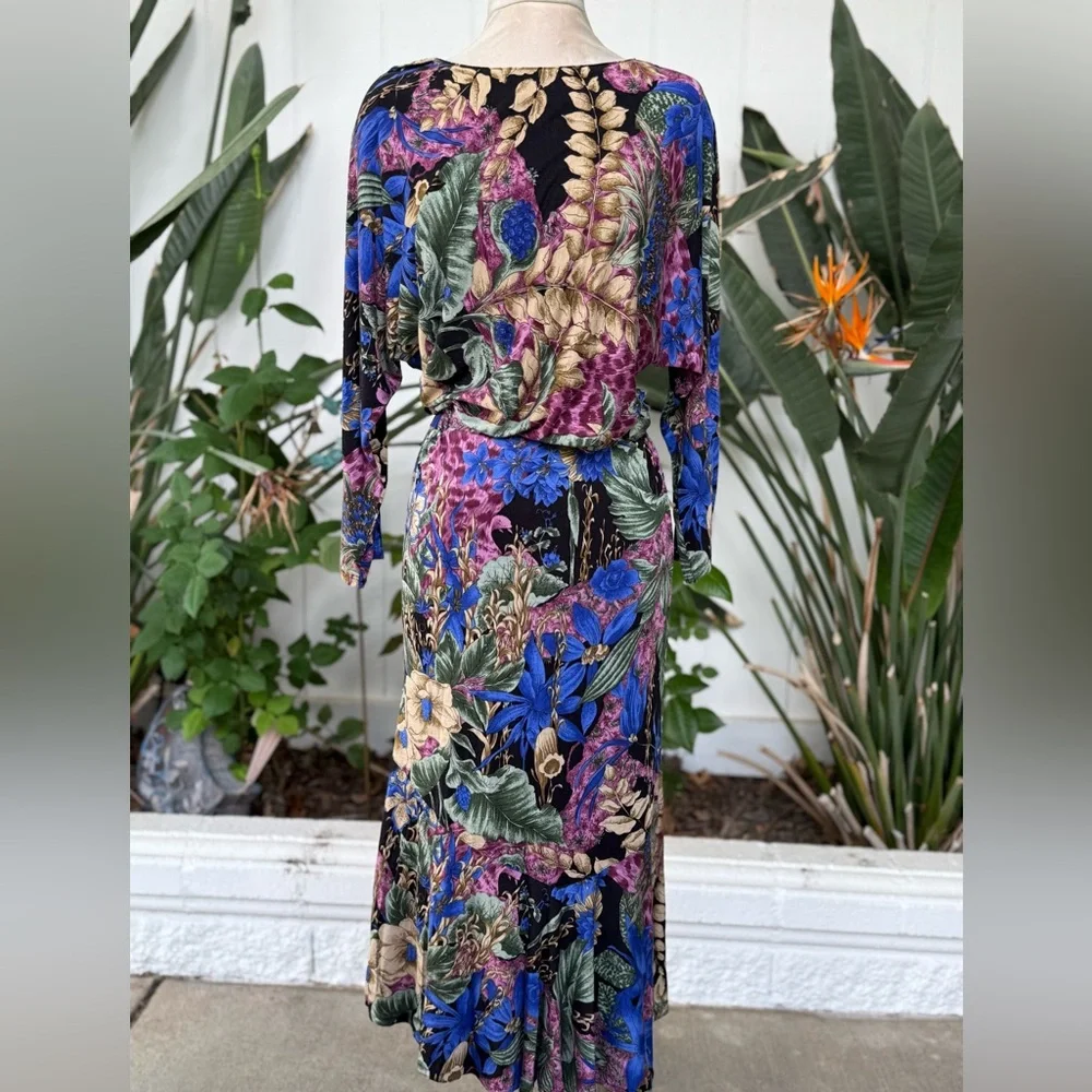 Unique SET Dress with Long Sleeves floral multicolor BLOUSE & SKIRT - Picture 2 of 15